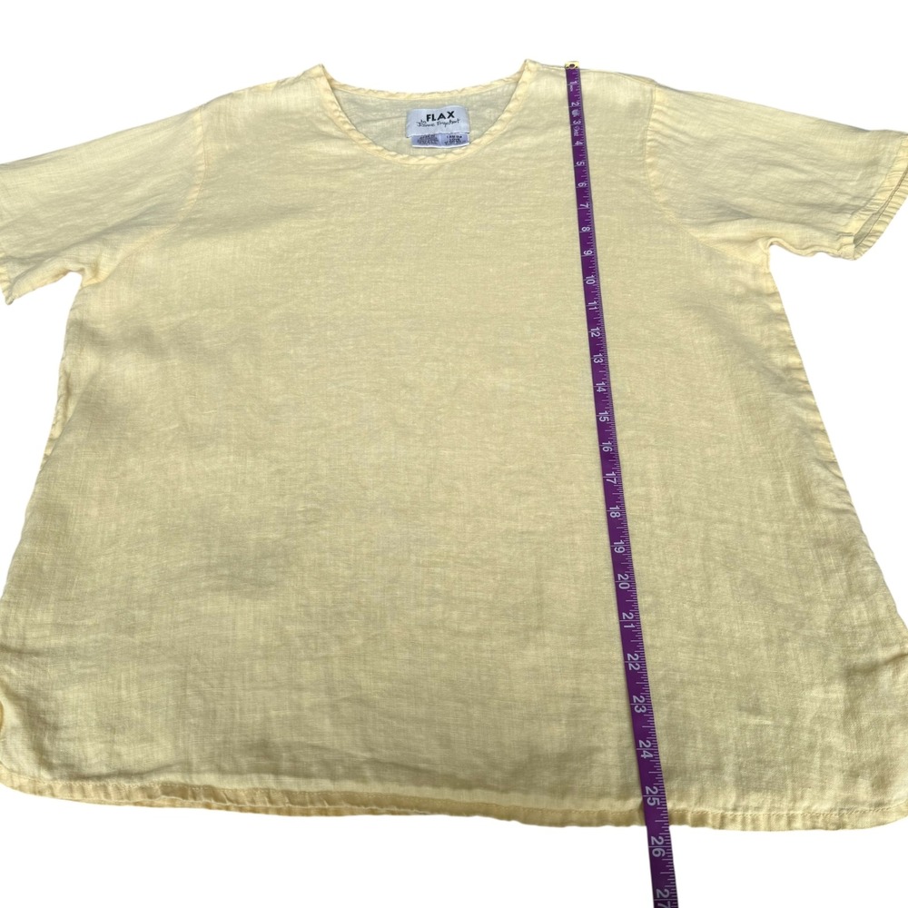 FLAX Butter Yellow 100%Linen Short Sleeve Boxy Top Small Lagenlook Boho Mori Kei - Picture 6 of 7